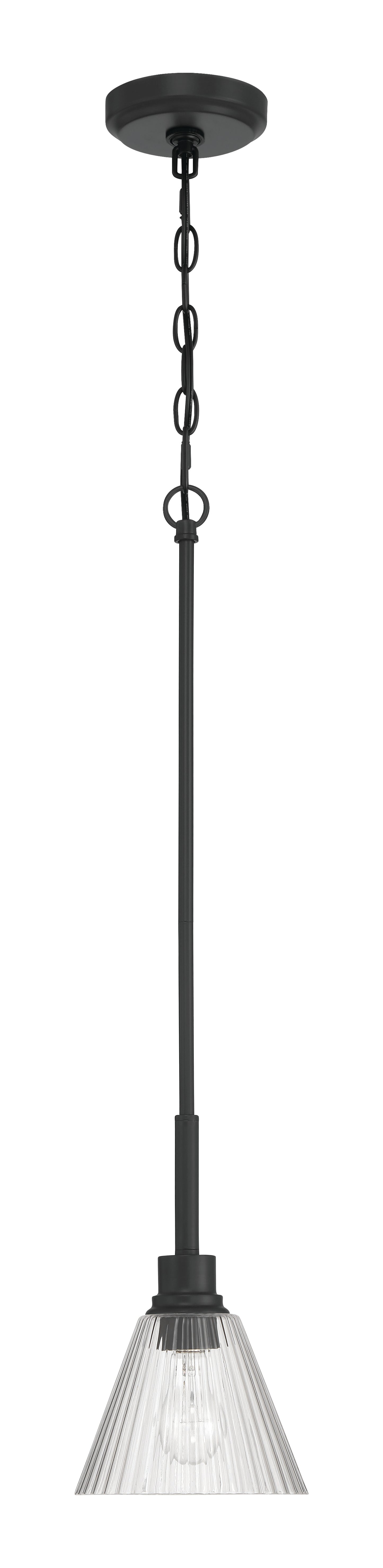 61191-FB - Pleated 1 Light 7.13" Wide Mini Pendant - Flat Black