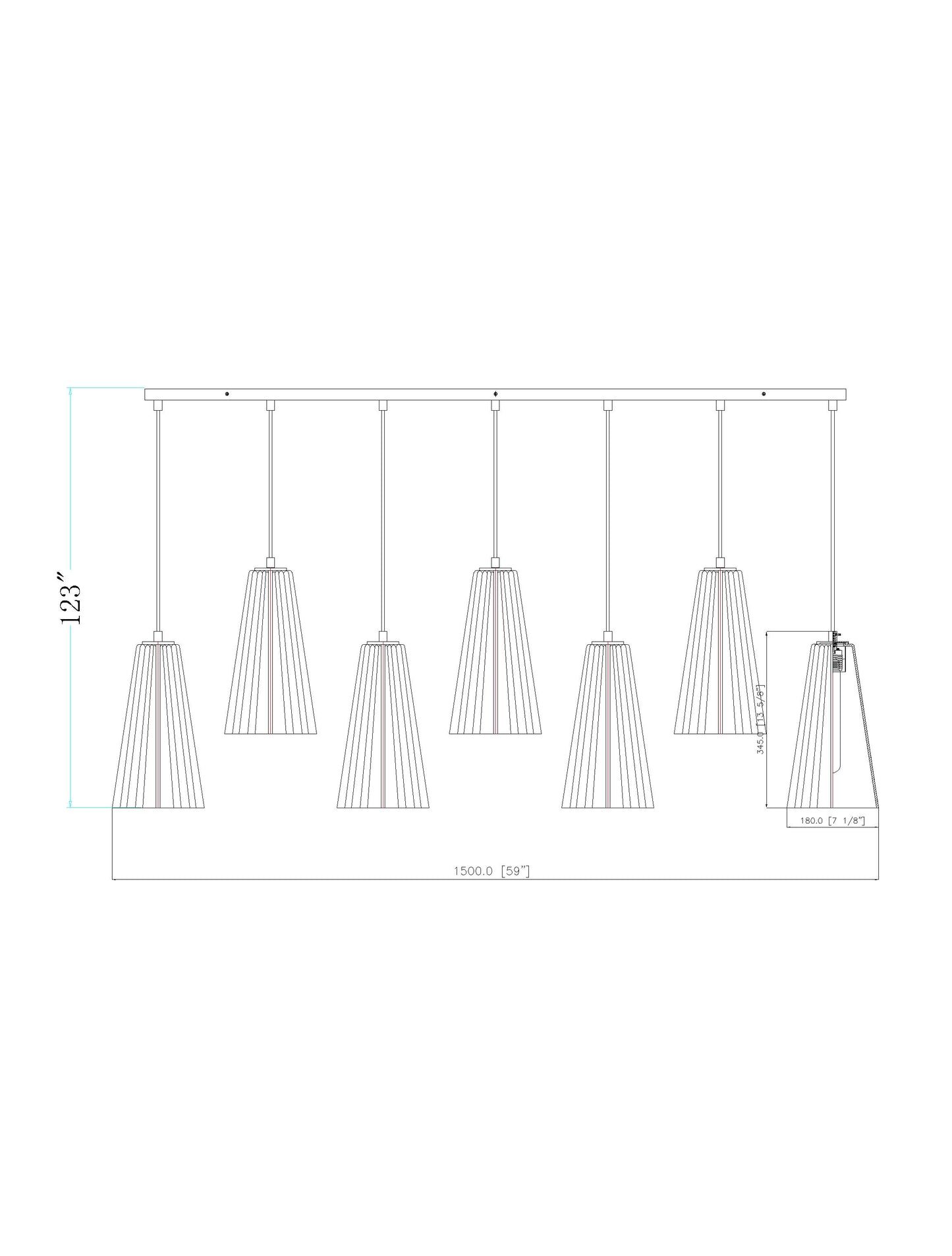 3043P7-7L-BN - Farrell 7 Light Linear 54" Chandelier - Brushed Nickel