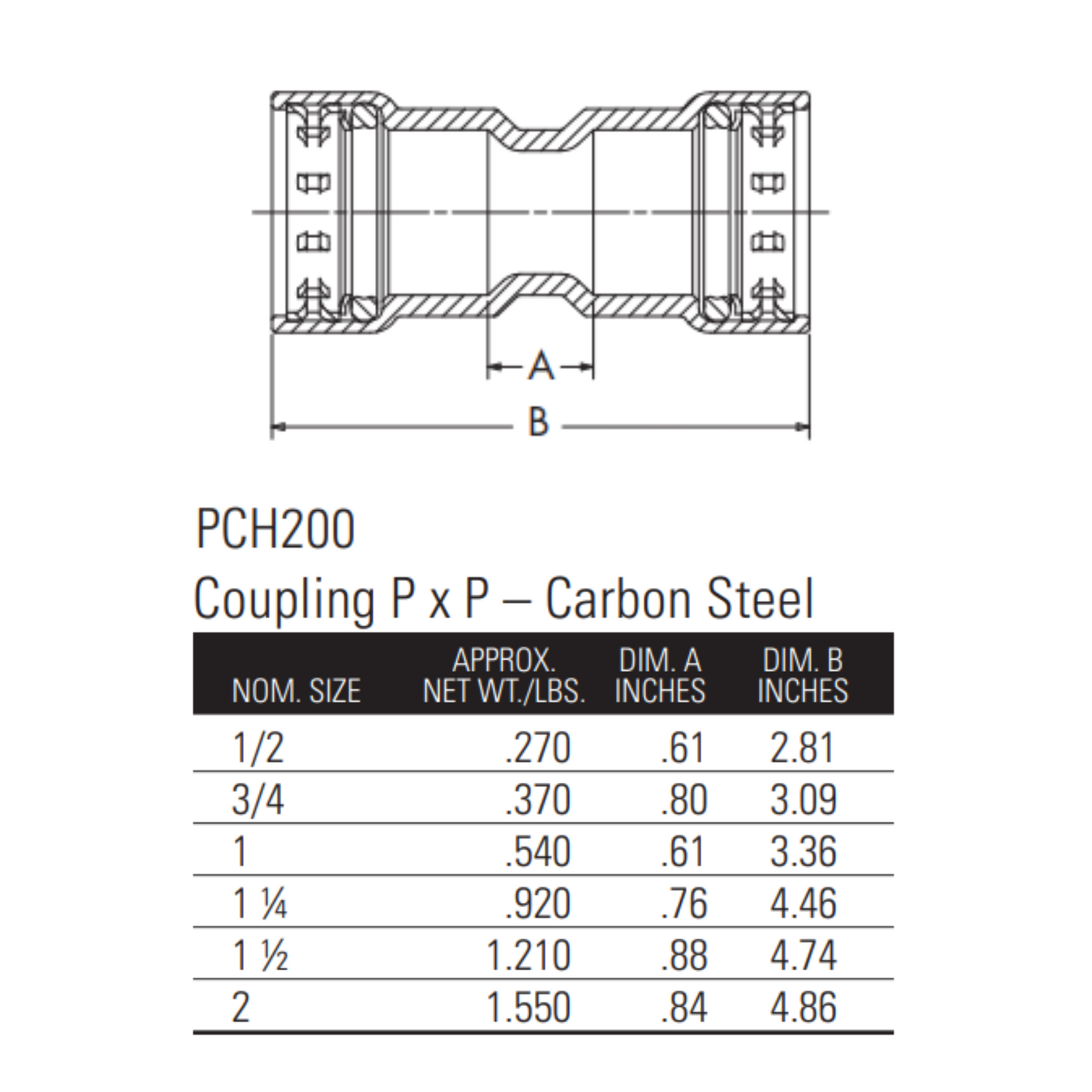 nibco press fittings 1/2" benchpress coupling press x press dimensions