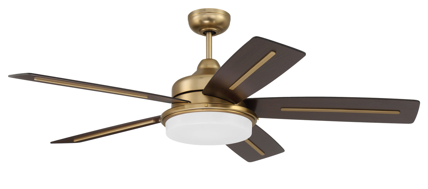 DRW54SB5-NWF - Drew 54" Ceiling fan, no Wifi 54" 5 Blade Ceiling Fan with Light Kit - Satin Brass