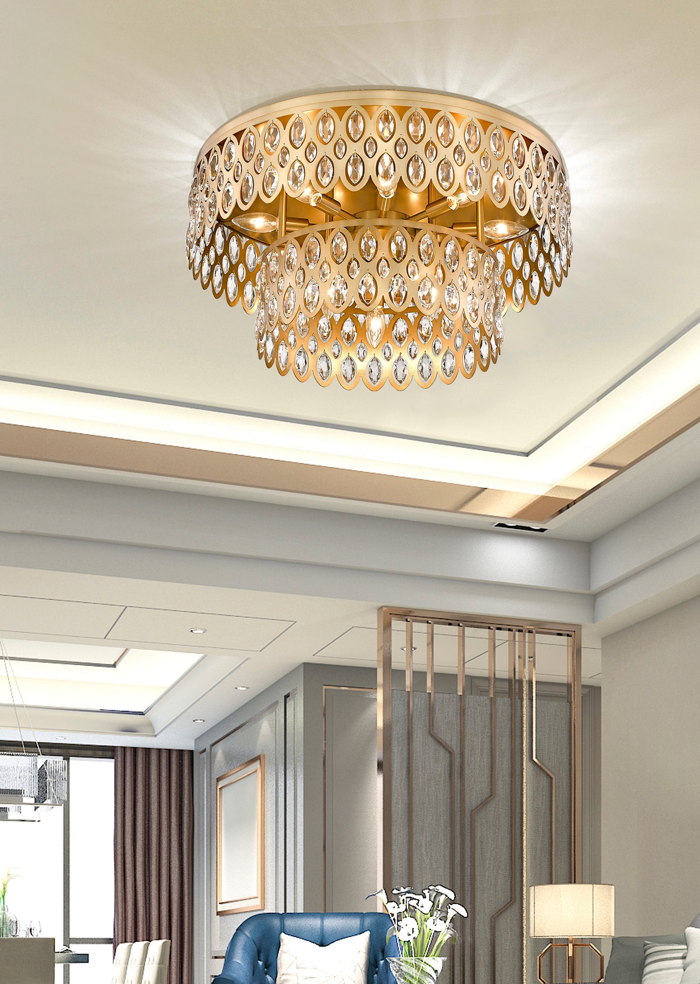 822F24-HB - Dealey 12 Light Flush 24" Mount - Heirloom Brass