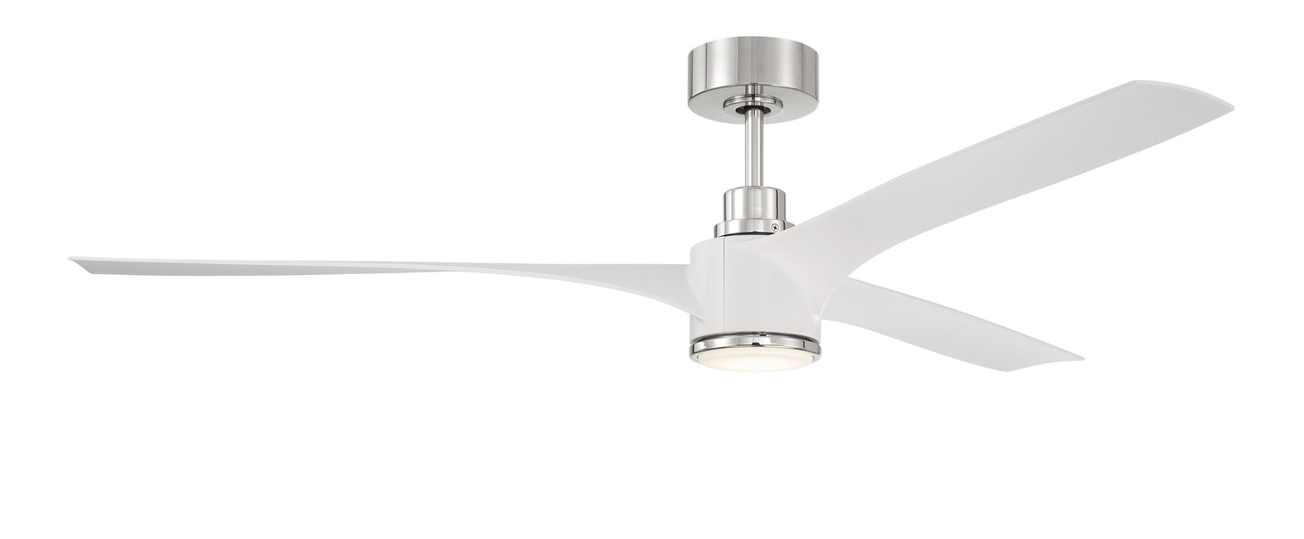 PHB60WPLN3-NWF - Phoebe 60" Indoor Ceiling Fan without Wifi 60" 3 Blade Ceiling Fan with Light Kit - White / Polished Nickel