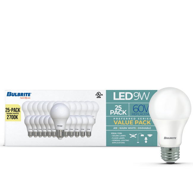 774257 - Filaments Dimmable Frost Glass A19 LED Light Bulb - 9 Watt - 2700K - 25 Pack
