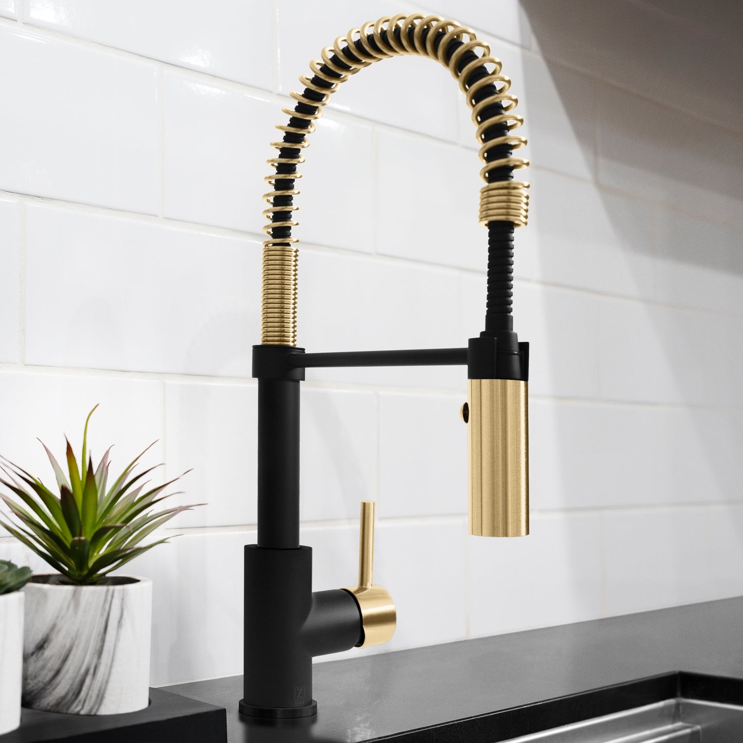 SRA-KF-ZMBCB - Autograph Edition Sierra Pull Down Spring Single Handle Kitchen Faucet in Matte Black and Champagne Bronze