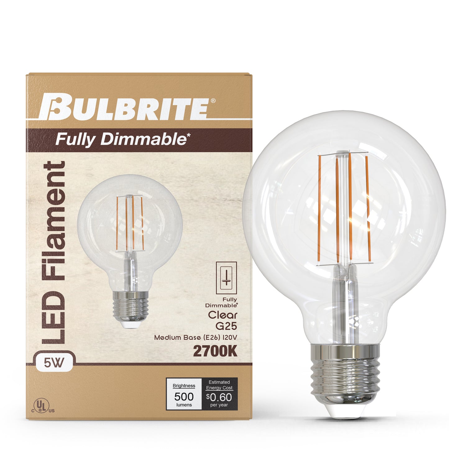 776973 - Dimmable Clear G25 LED Light Bulb - 5 Watt - 2700K - 4 Pack