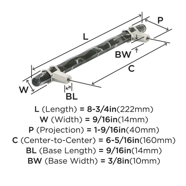 BP36650MBKPN - Carrione Collection - 6-5/16" Center-to-Center - Marble Black/Polished Nickel