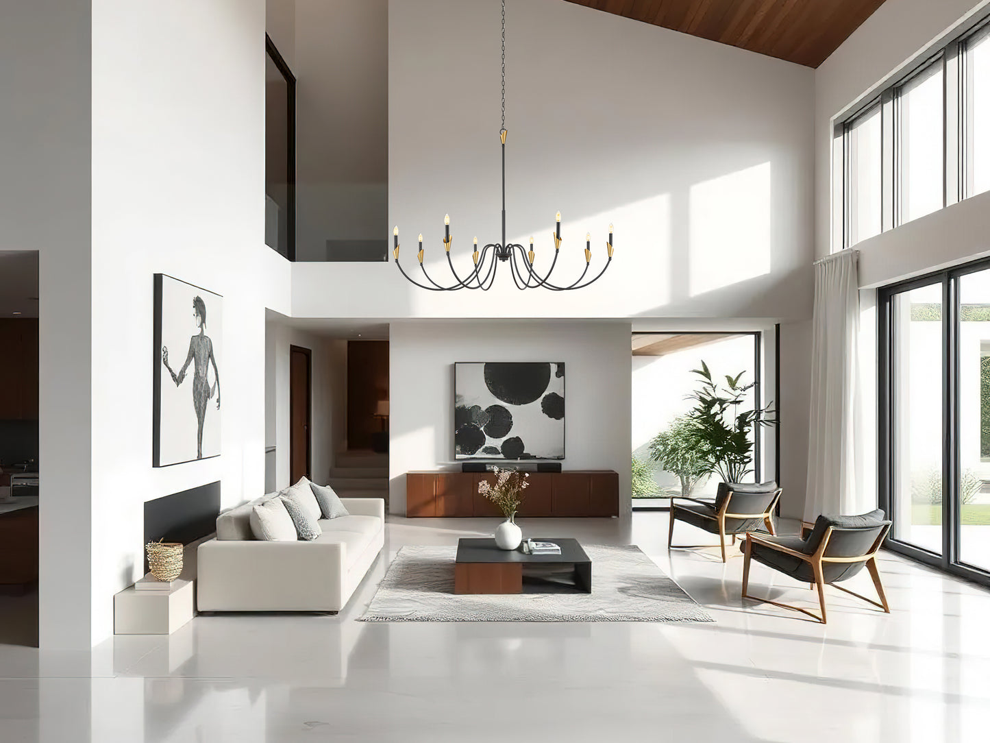 4014-65MB-MGLD - Claudelle 8 Light 65" Chandelier - Matte Black / Modern Gold
