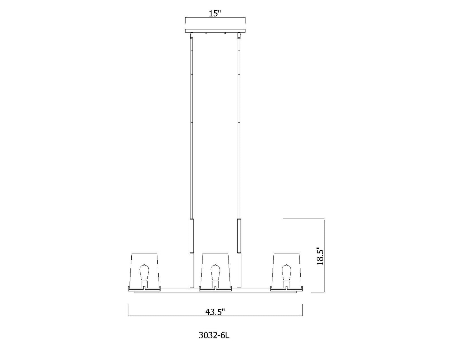 3032-6L-RB - Callista 6 Light Linear 44" Chandelier - Rubbed Brass