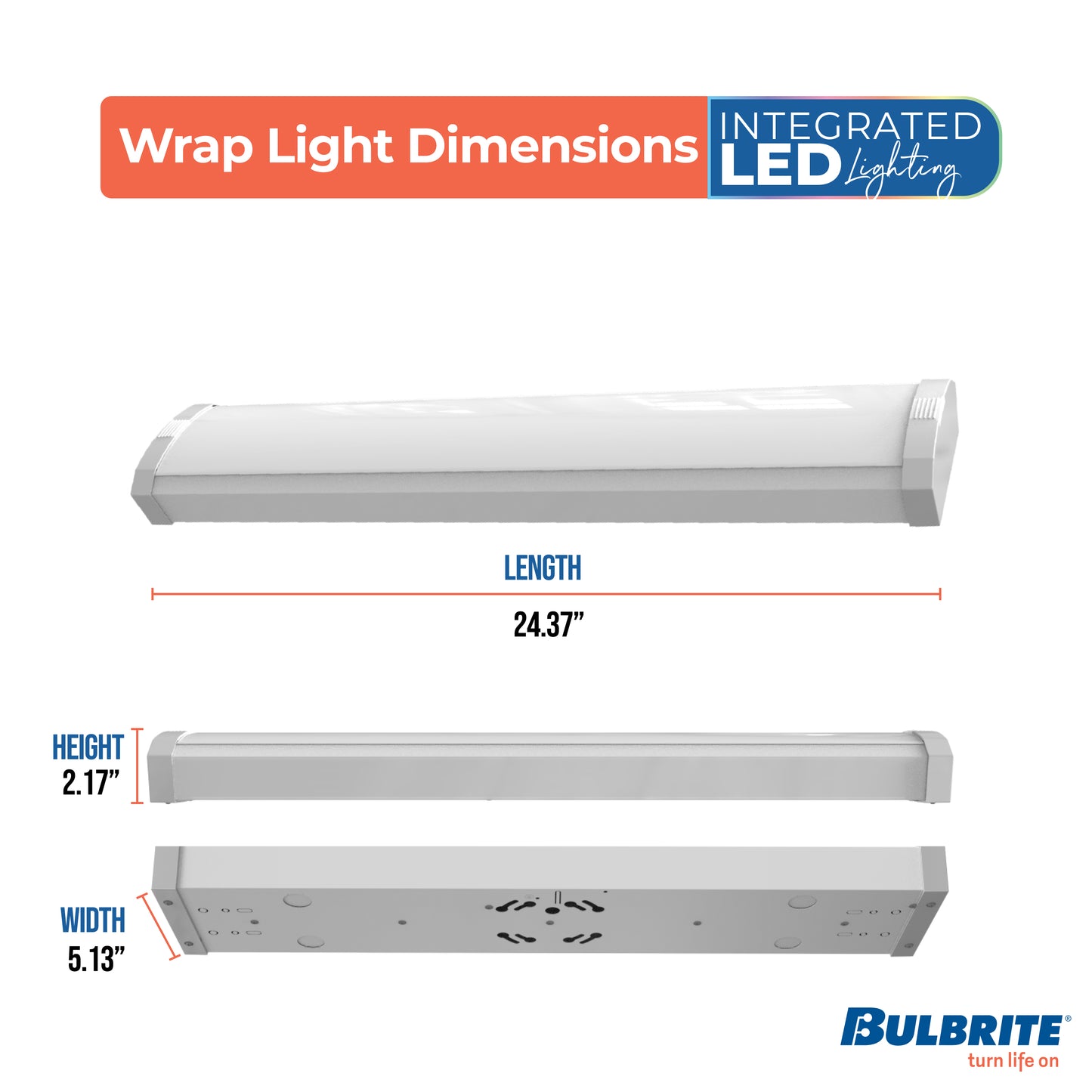 773504 - 2 ft. 3000K LED Dimmable Wraparound Light W/ Battery Backup (120-277v), 2300 Lumens, White