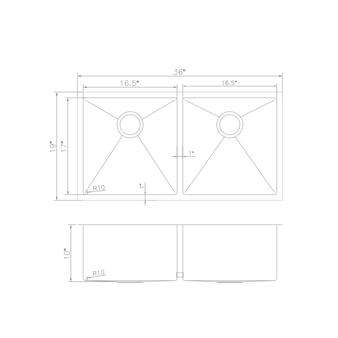 SR50D-36 - 36" Anton Undermount Double Bowl Stainless Steel Kitchen Sink with Bottom Grid