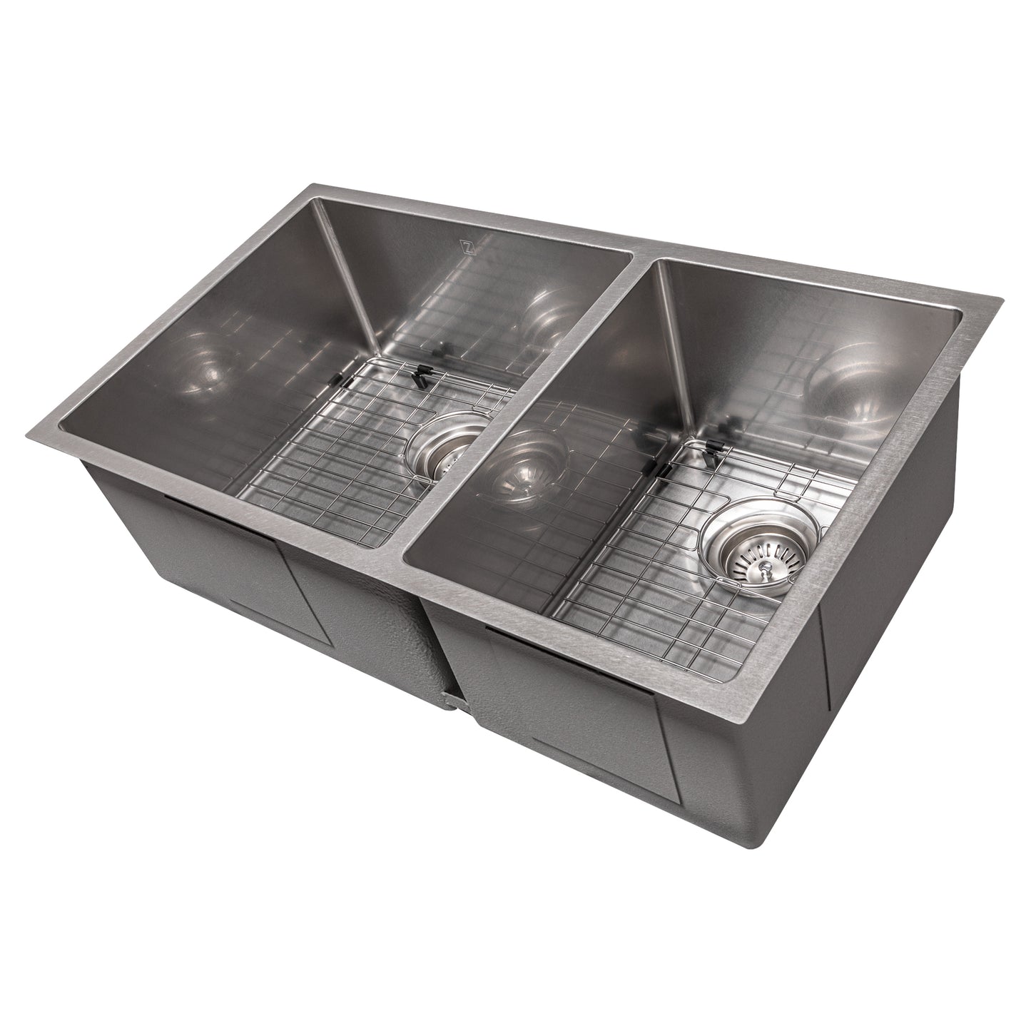 SR60D-33S - 33" Chamonix Undermount Double Bowl Satin Stainless Steel Kitchen Sink with Bottom Grid