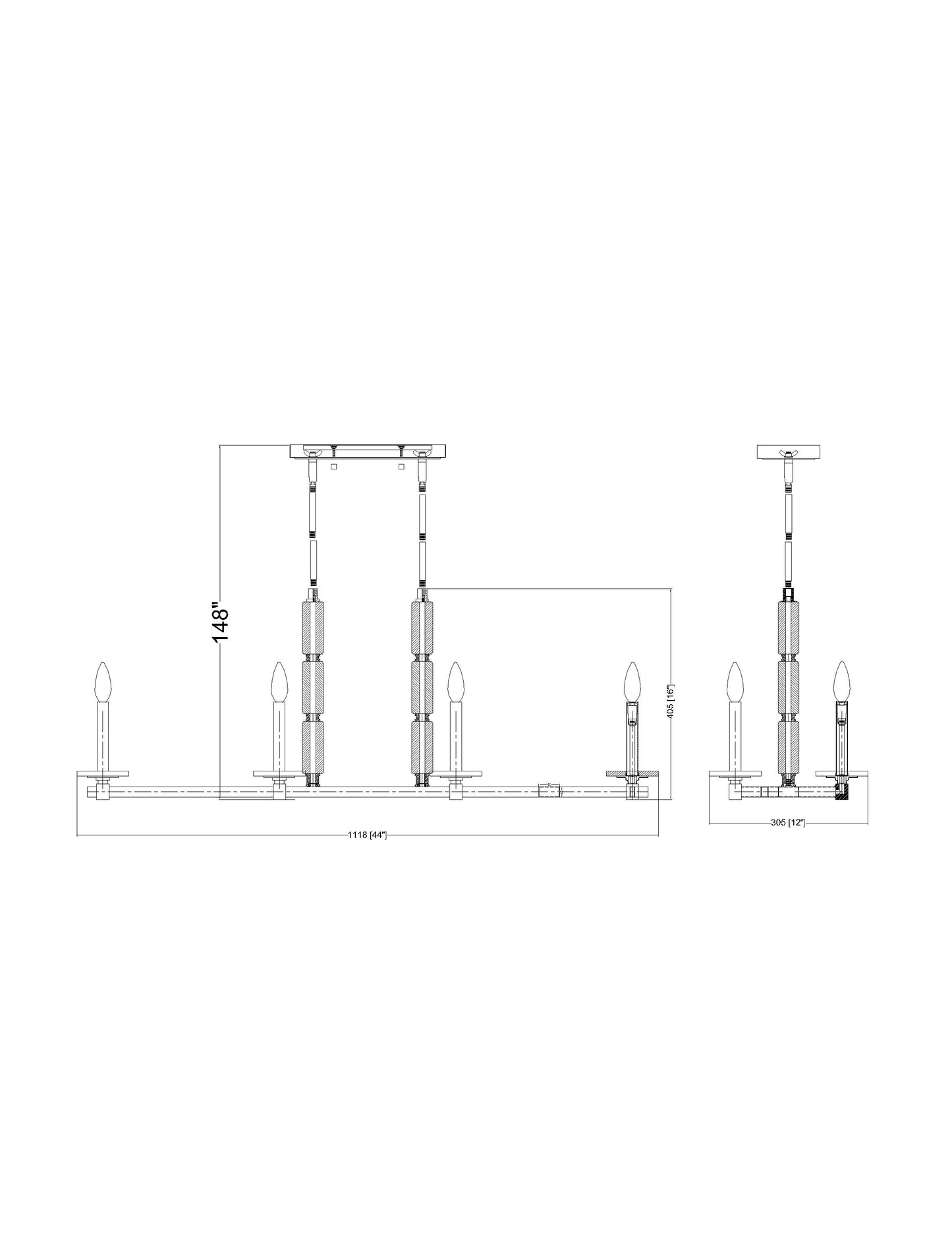 3045-8L-MB - Kaden 8 Light Linear 44" Chandelier - Matte Black