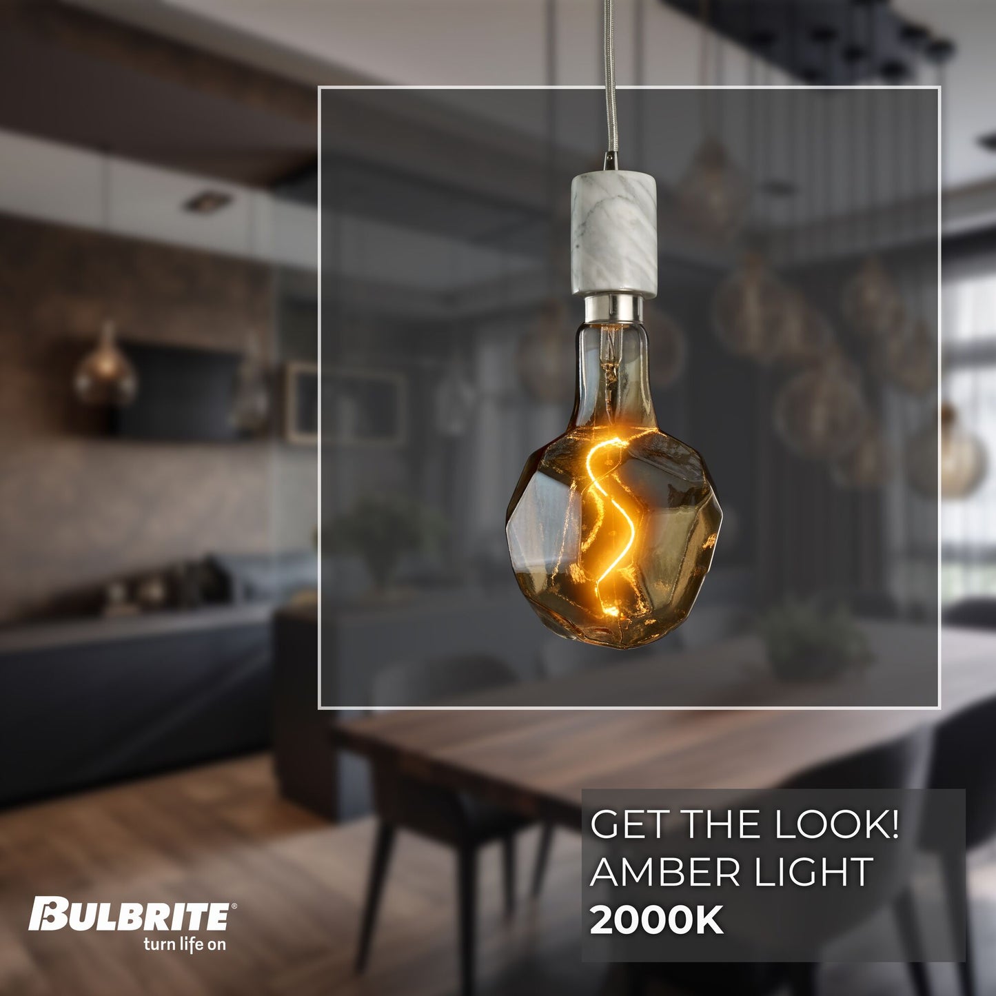 776318 - 4 Watt LED JEWEL NATURAL SHAPED GRAND 2200K FILAMENT W/ WHITE MARBLE PENDANT WITH WHITE STRING