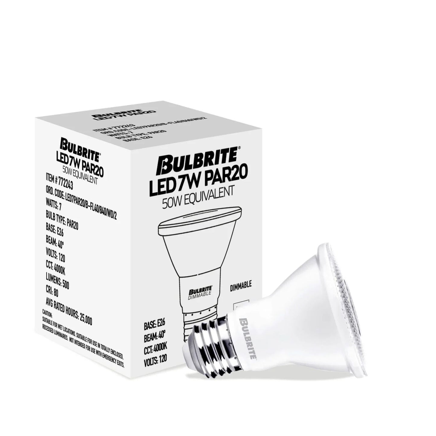 772243 - Dimmable Wet Rated PAR20 LED Flood Light Bulb - 7 Watt - 4000K - 4 Pack