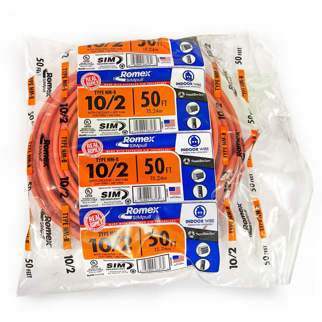 28829022 - 10/2 Orange Romex SIMpull NM-B Indoor Electrical Cable with Ground - 50 ft