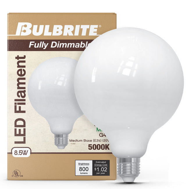 776984 - Dimmable Milky G40 LED Light Bulb - 8.5 Watt - 5000K - 2 Pack