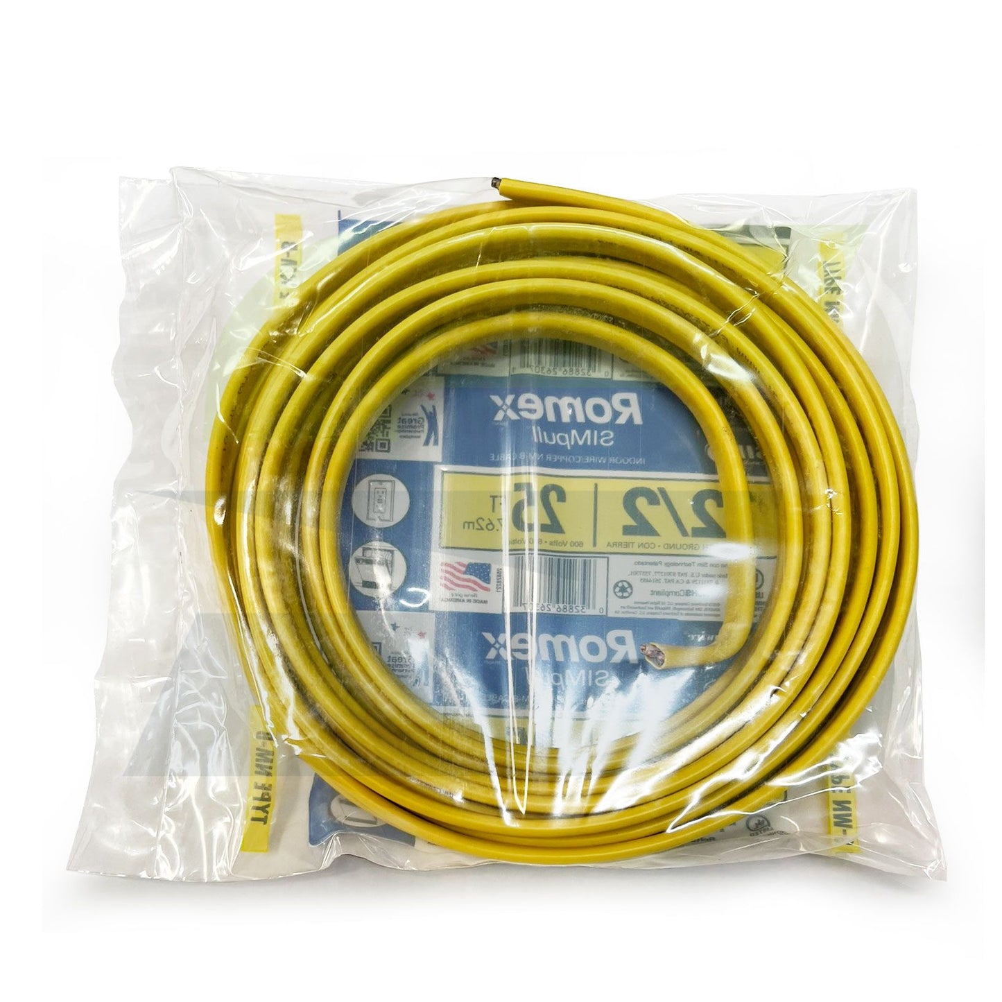 28828221 - 12/2 Yellow Romex SIMpull NM-Ba Indoor Electrical Cable with Ground - 25 ft