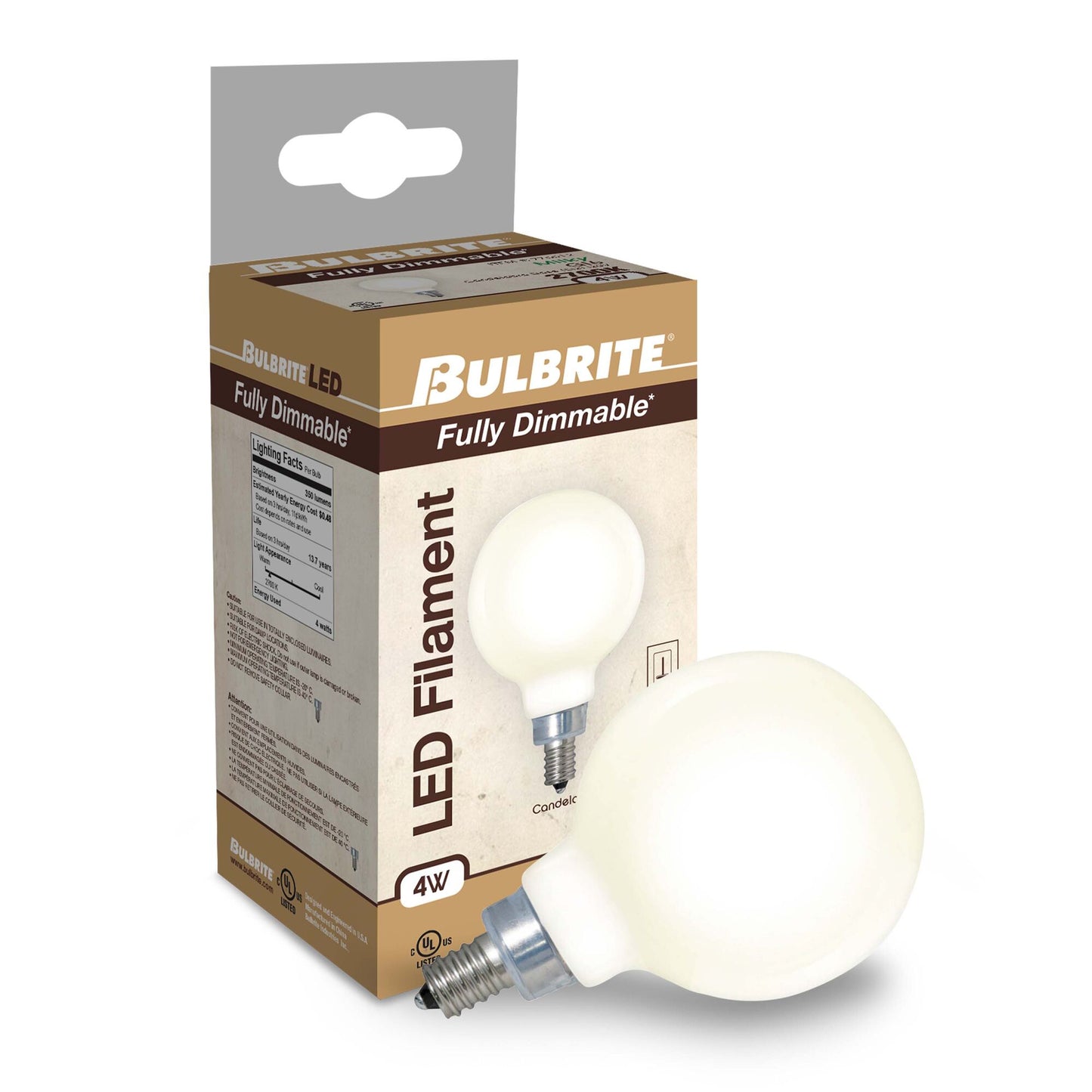 776943 - Dimmable Milky G16 LED Candelabra Light Bulb - 4 Watt - 2700K - 4 Pack