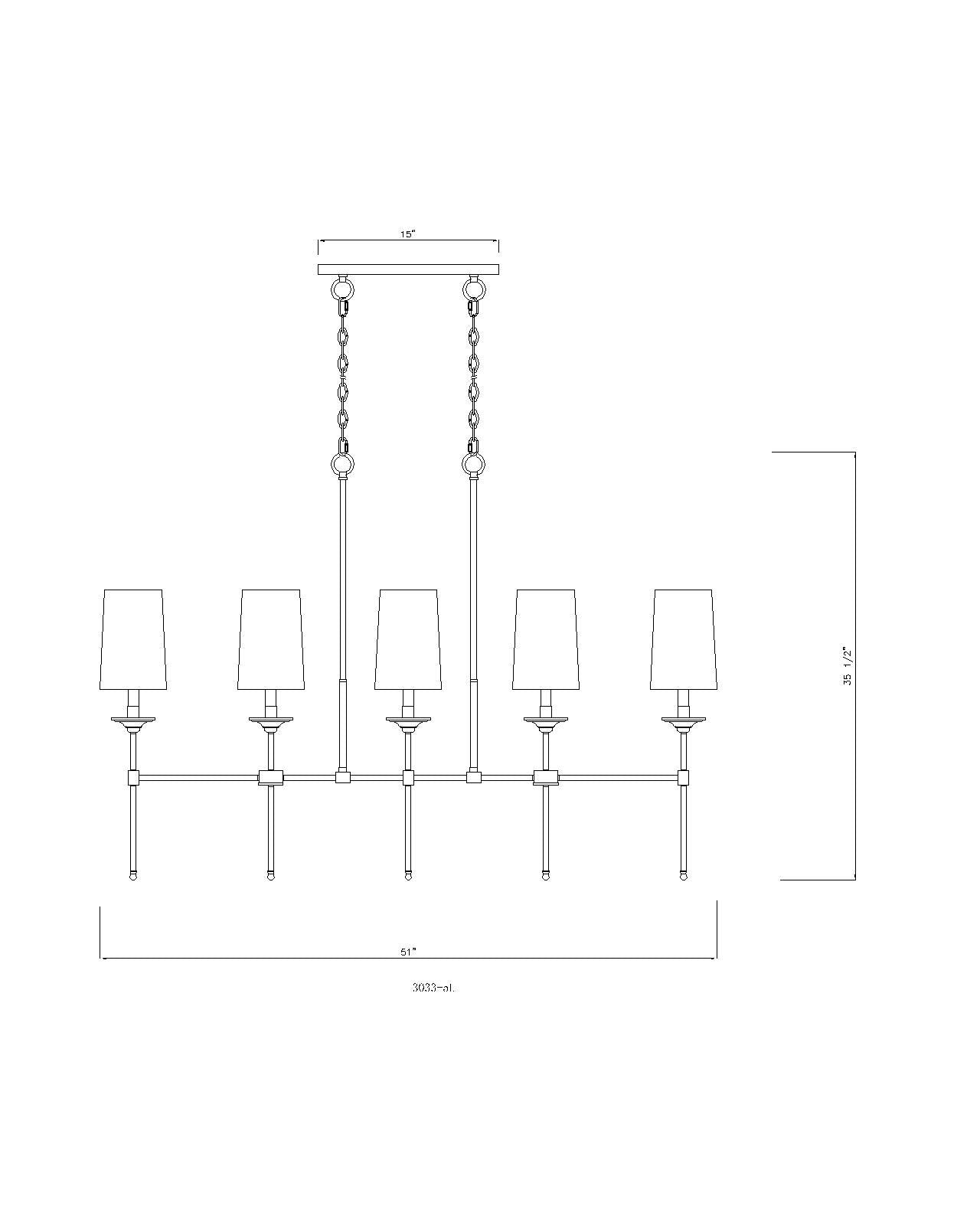 3033-5L-RB - Emily 5 Light Linear 51" Chandelier - Rubbed Brass