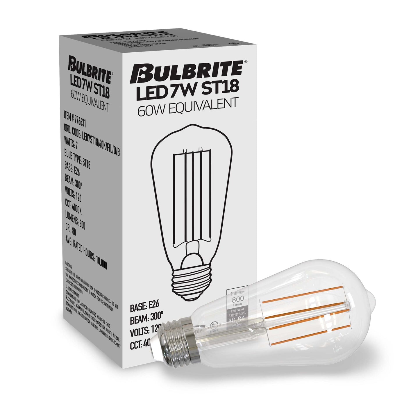 776225 - Dimmable Clear ST18 LED Light Bulb - 7 Watt - 4000K - 10 Pack