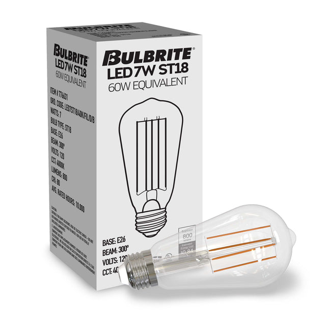 776225 - Dimmable Clear ST18 LED Light Bulb - 7 Watt - 4000K - 10 Pack