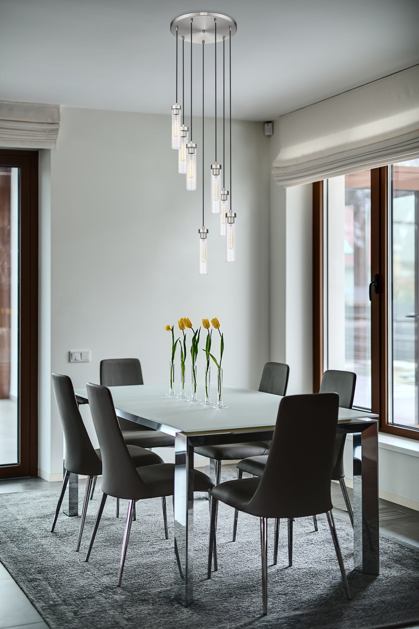 740P-7R-BN - Beau 7 Light 18" Chandelier - Brushed Nickel