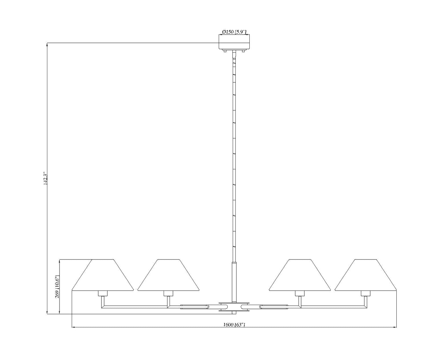 744-63R-MB - Leila 6 Light 63" Chandelier - Matte Black