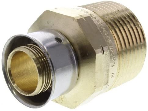 90546 - PureFlow Press adapter 3/4" PEX Press x 1" M NPT Adapter - w/ Attached Sleeve