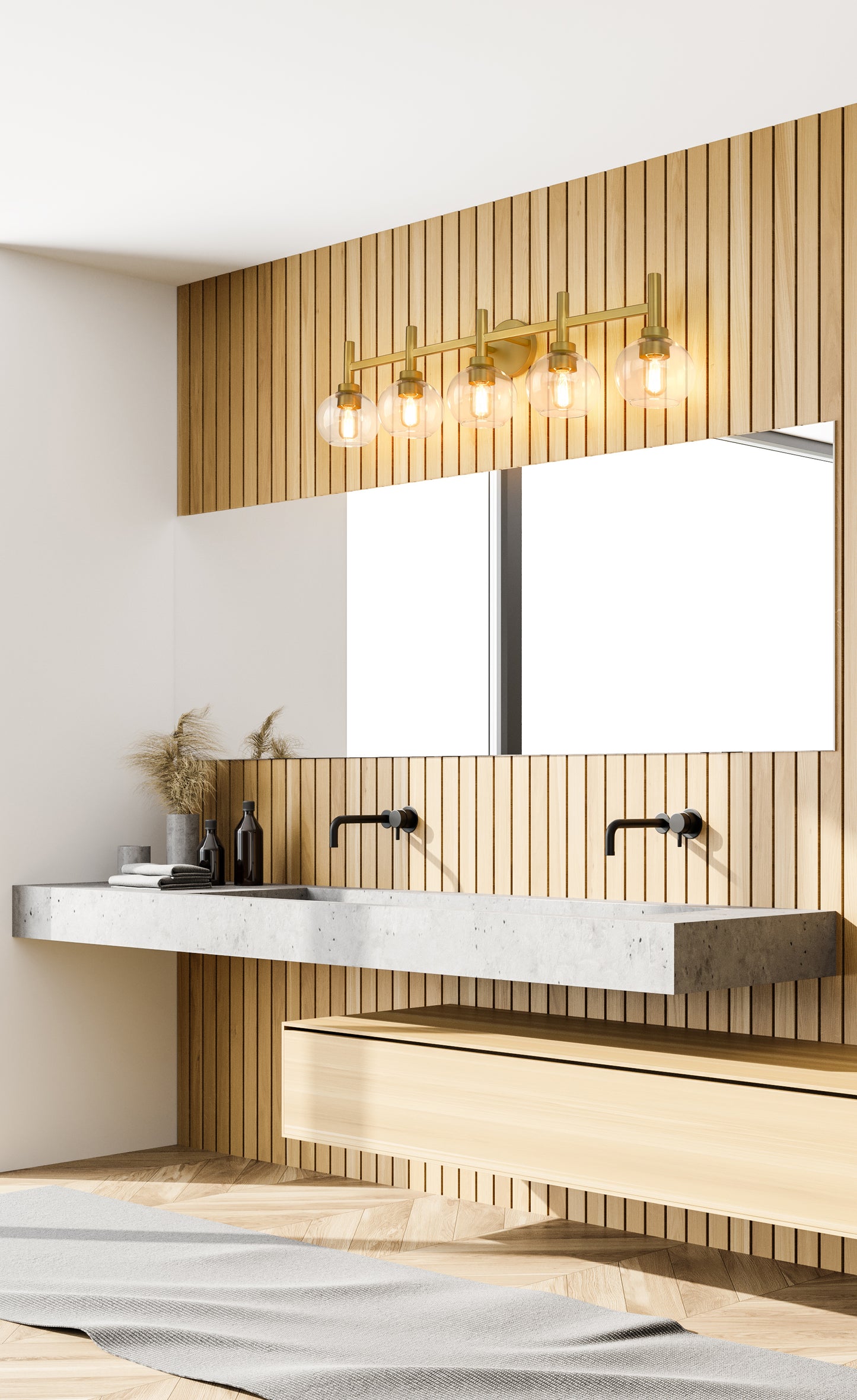 7502-5V-BG - Sutton 5 Light 40" Vanity - Brushed Gold