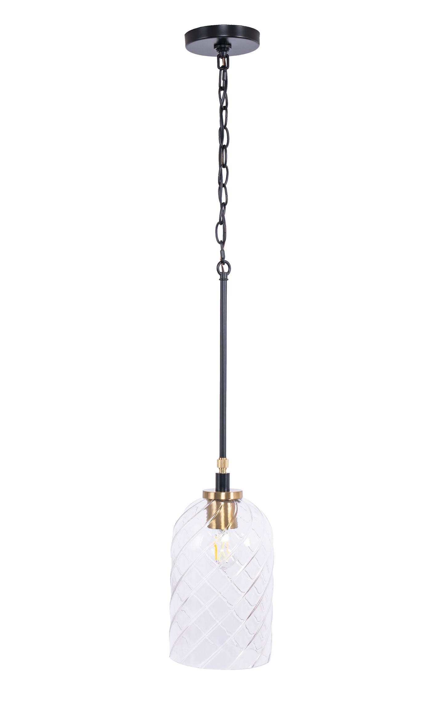 60391-FBSB-C - Council 1 Light 7" Wide Pendant - Flat Black / Satin Brass