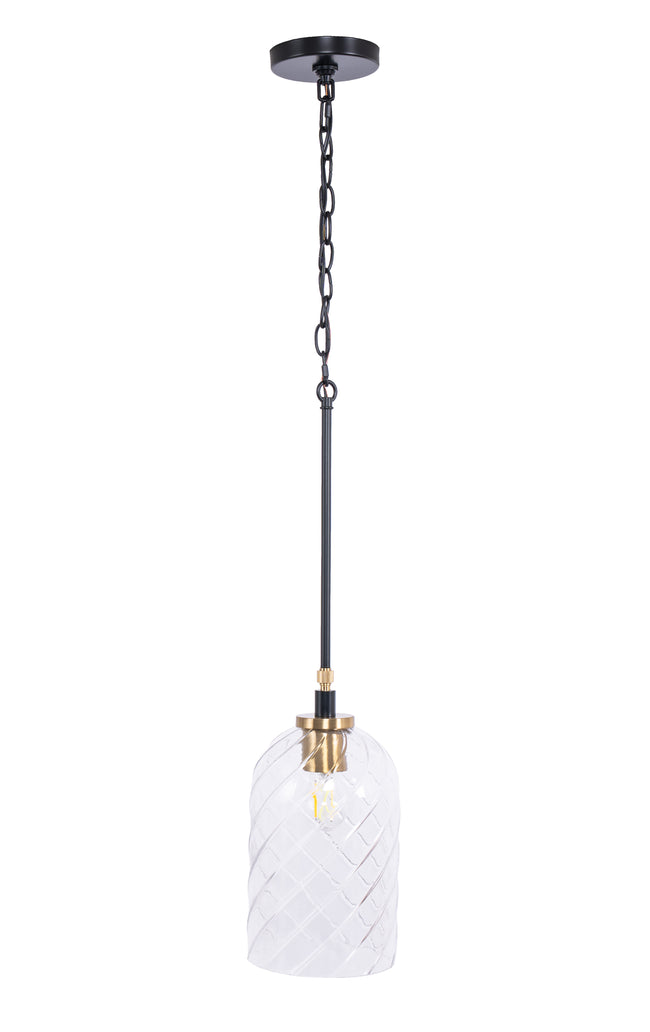 60391-FBSB-C - Council 1 Light 7" Wide Pendant - Flat Black / Satin Brass