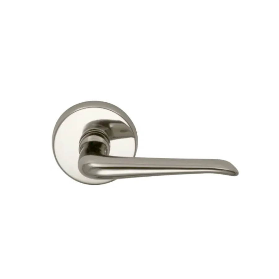 42M/L.SD14 - Non-Turning One-Sided - Single Dummy Door Lever with 42 Style Handle - Round Rose - Polished Nickel
