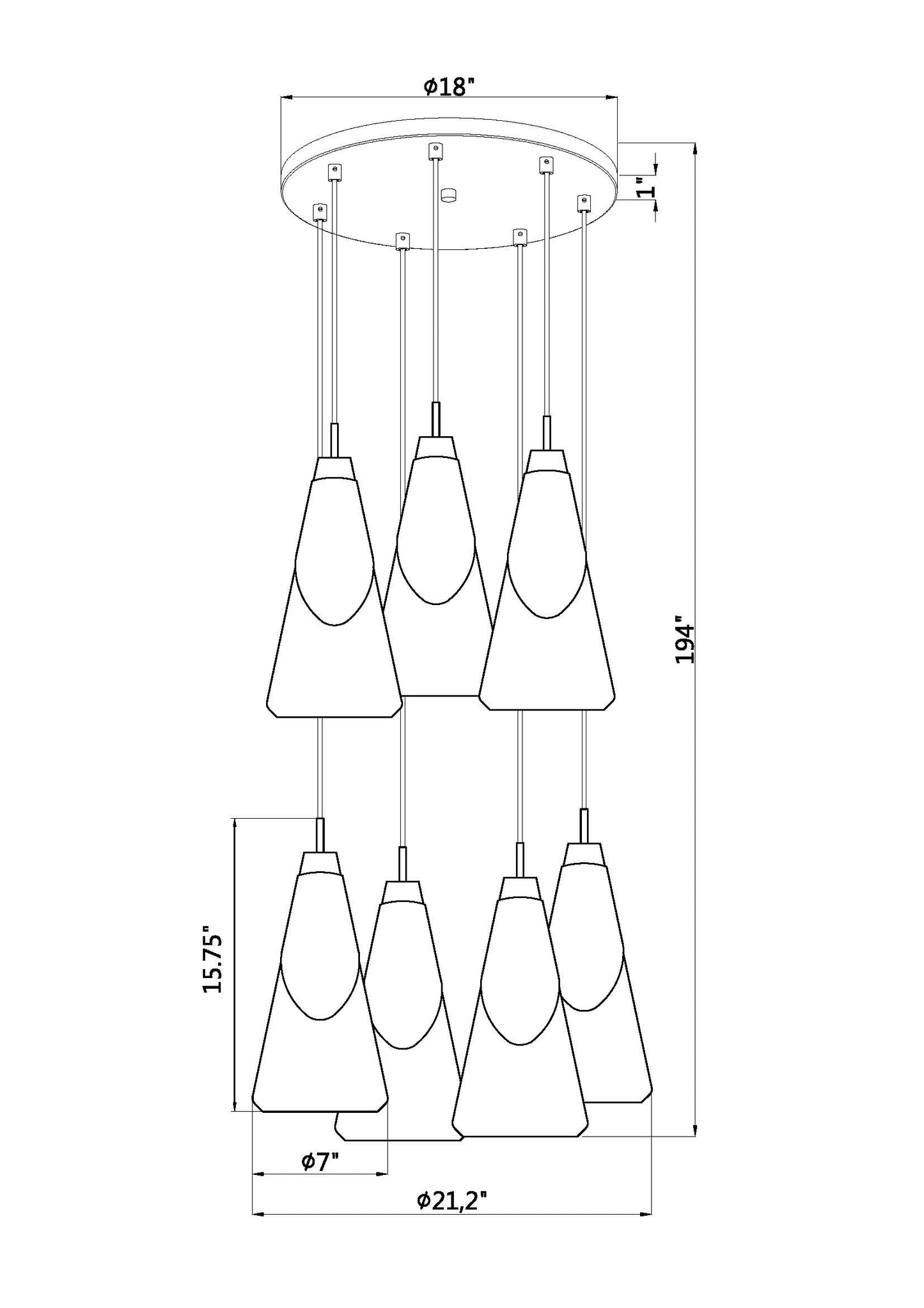 828P7-7R-MB - Aimie 7 Light 18" Chandelier - Matte Black