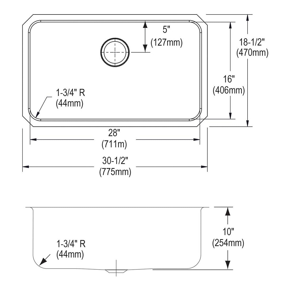 ELUH281610 - 30-1/2 "Lustertone Undermount Stainless Steel Sink