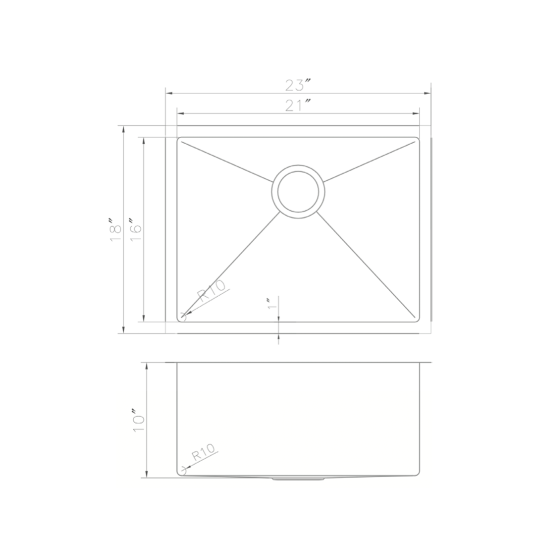 SRS-23 - 23" Meribel Undermount Single Bowl Stainless Steel Kitchen Sink with Bottom Grid