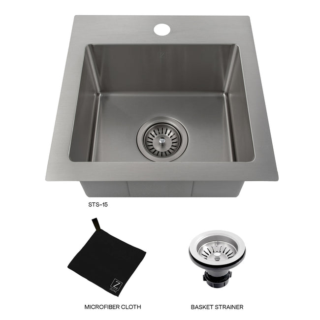 STS-15 - 15" Donner Topmount Single Bowl Bar Kitchen Sink in Stainless Steel