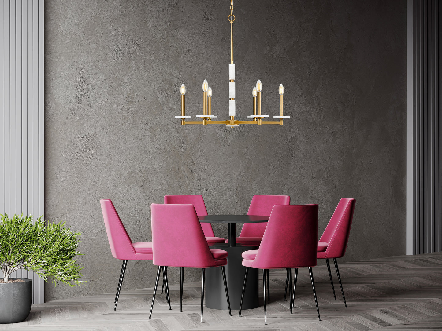 3045-6MGLD - Kaden 6 Light 28" Chandelier - Modern Gold