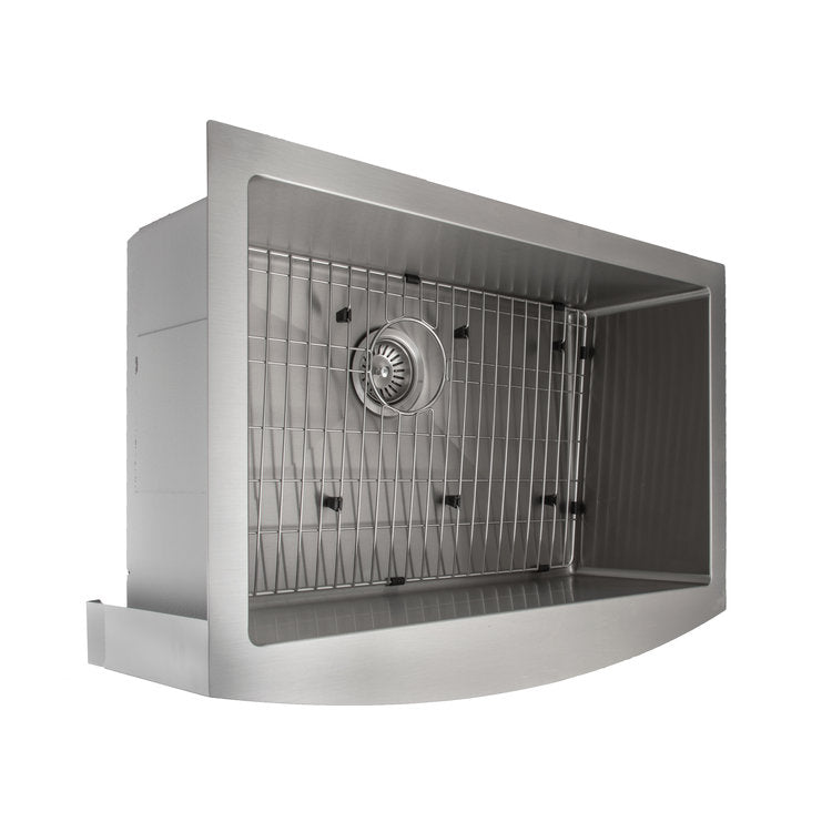 SAS-30 - 30" Zermatt Farmhouse Apron Mount Single Bowl Stainless Steel Kitchen Sink with Bottom Grid