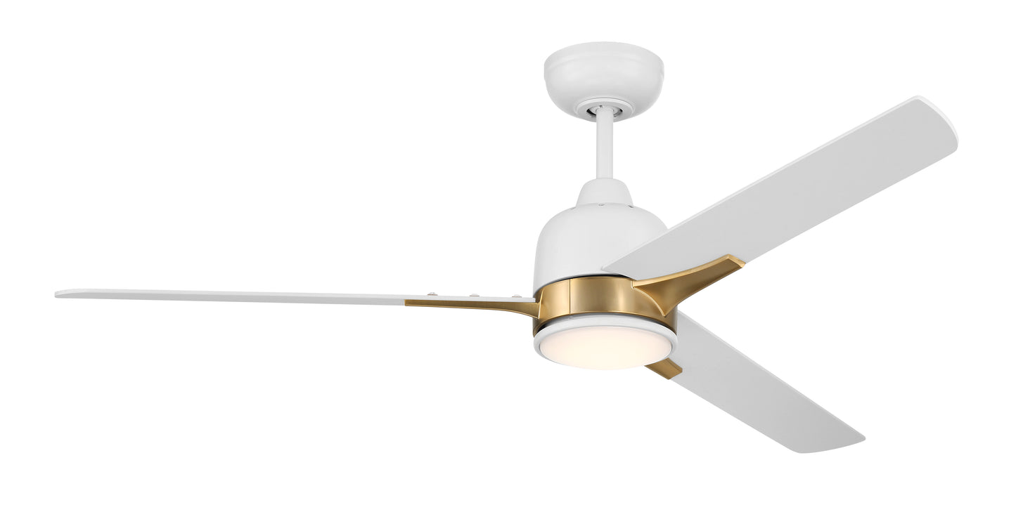 FUL52WSB3 - Fuller 52" 3 Blade Ceiling Fan with Light Kit - White / Satin Brass