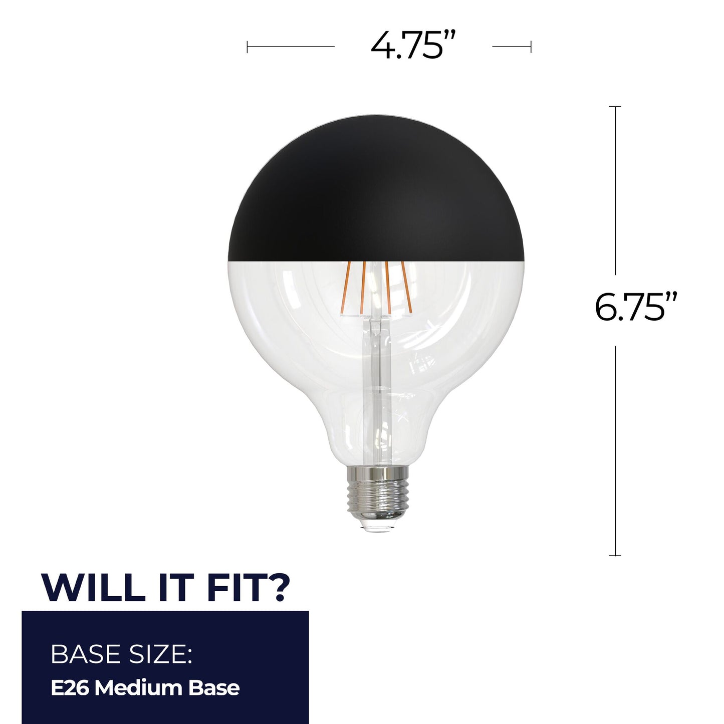 776836 - Filaments Dimmable G40 Half Black Glass Medium Base - 6 Watt - 2700K - 2 Pack