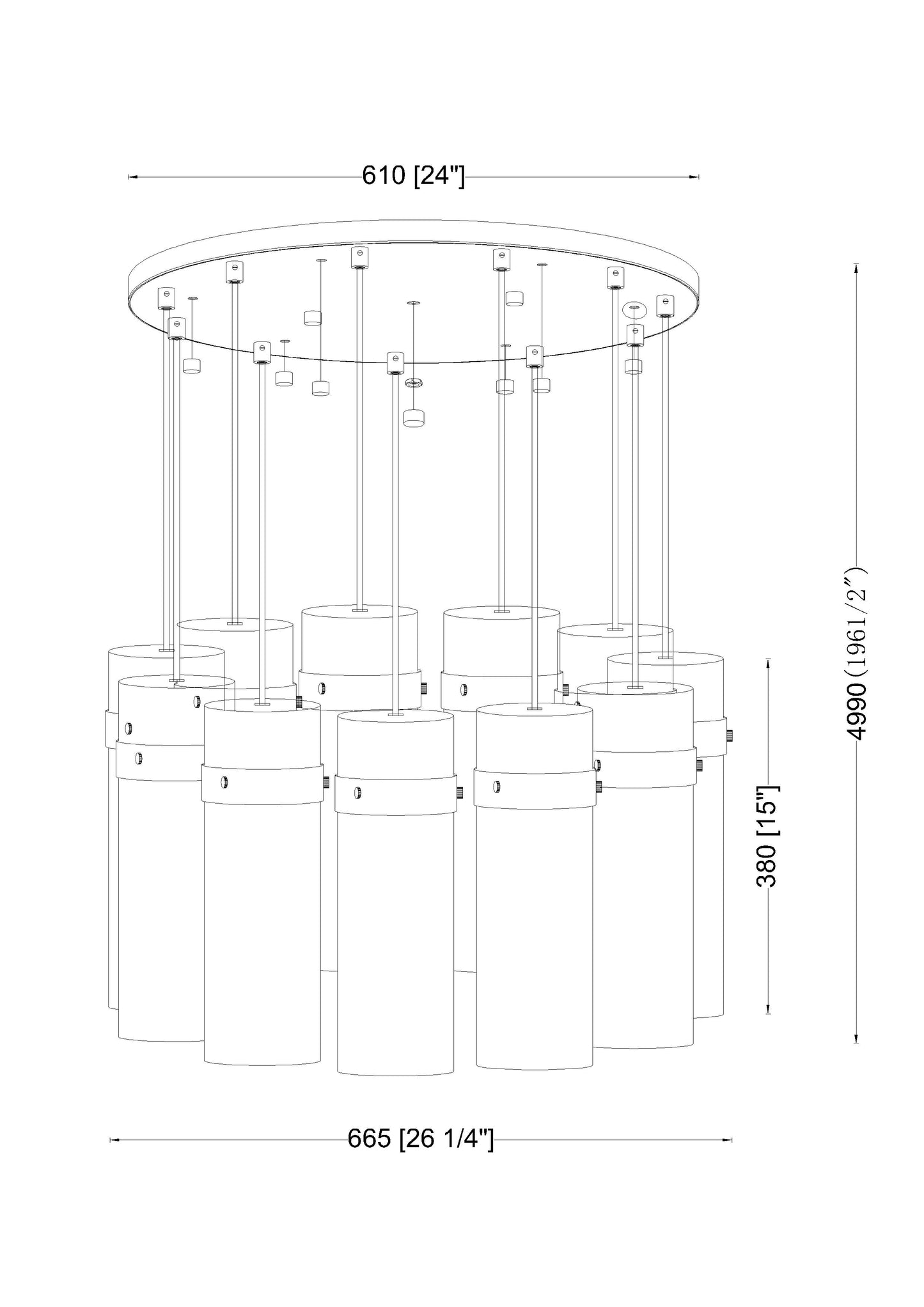 7002P5-11R-RB - Fontaine 11 Light 26" Chandelier - Rubbed Brass
