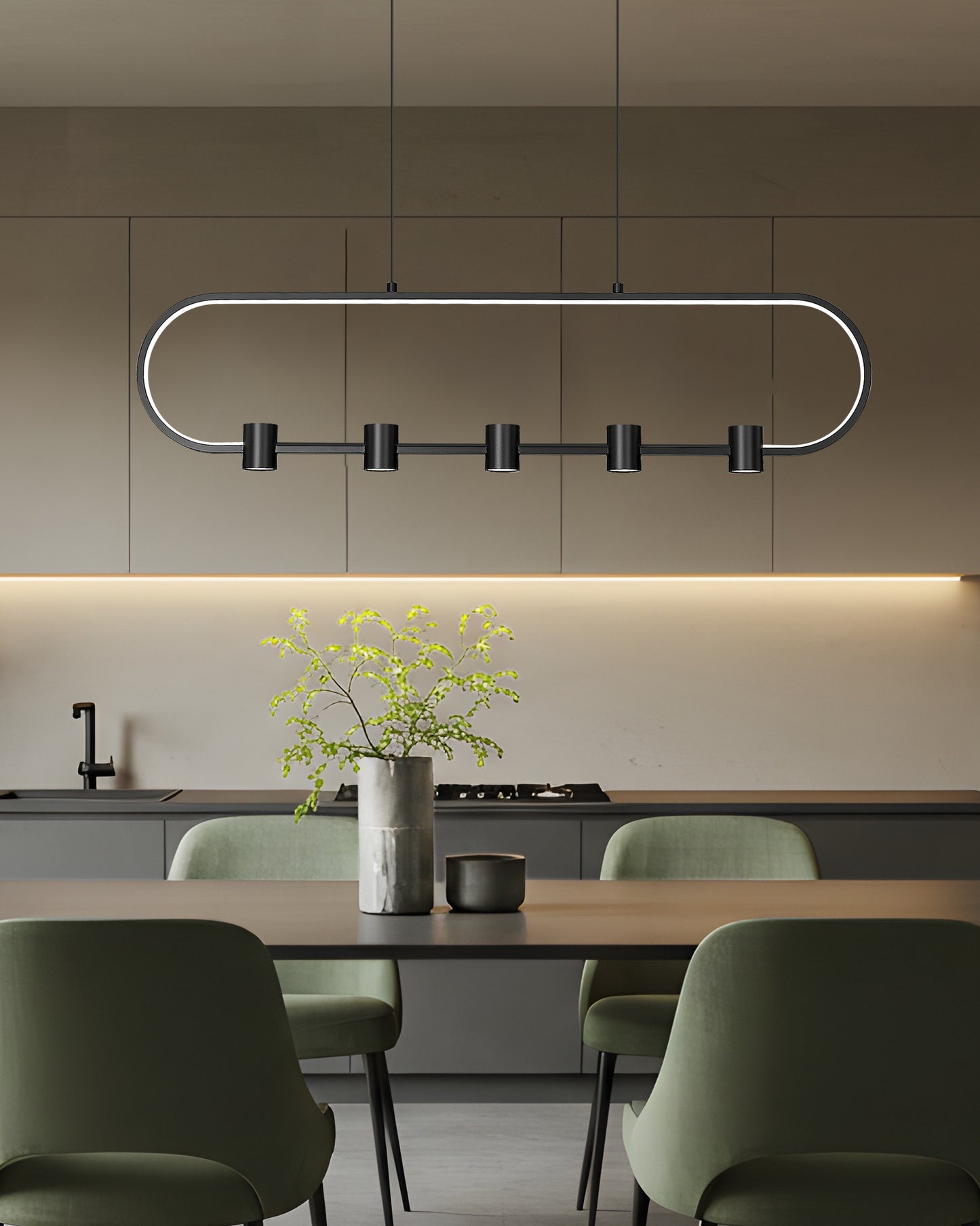 4101-42L-MB-LED - Saros 5 Light Linear 42" Chandelier - Matte Black