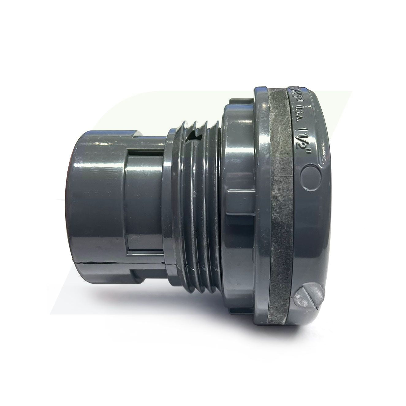 8171-015 - PVC Bulkhead Tank Adapter, Schedule 80, Gray, 1-1/2" Socket x NPT Female