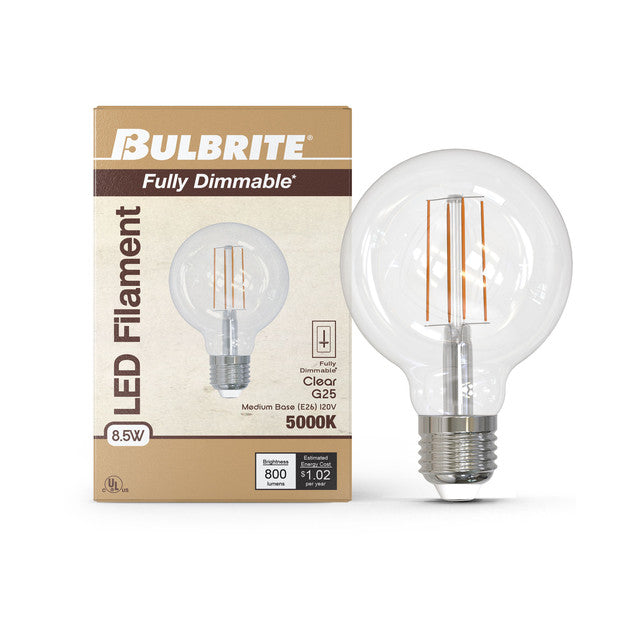 776979 - Filaments Dimmable G25 Clear Glass Medium Base - 8.5 Watt - 5000K - 4 Pack