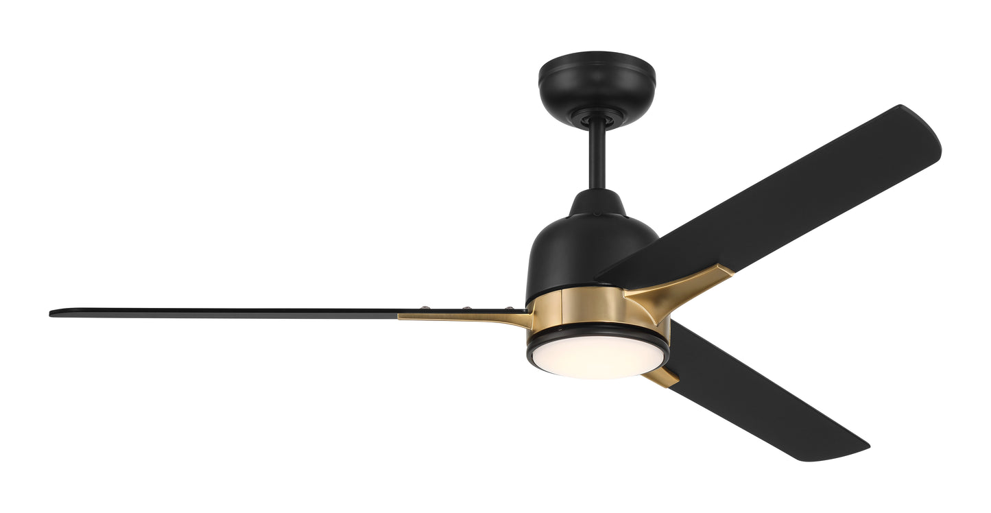 FUL52FBSB3 - Fuller 52" 3 Blade Ceiling Fan with Light Kit - Flat Black / Satin Brass