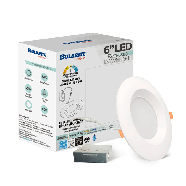 773302 - LED 6" Round Recessed Downlight Fixture with Metal Jbox, 75 Watt Equivalent, 5 CCT - 27/30/35/40/50K