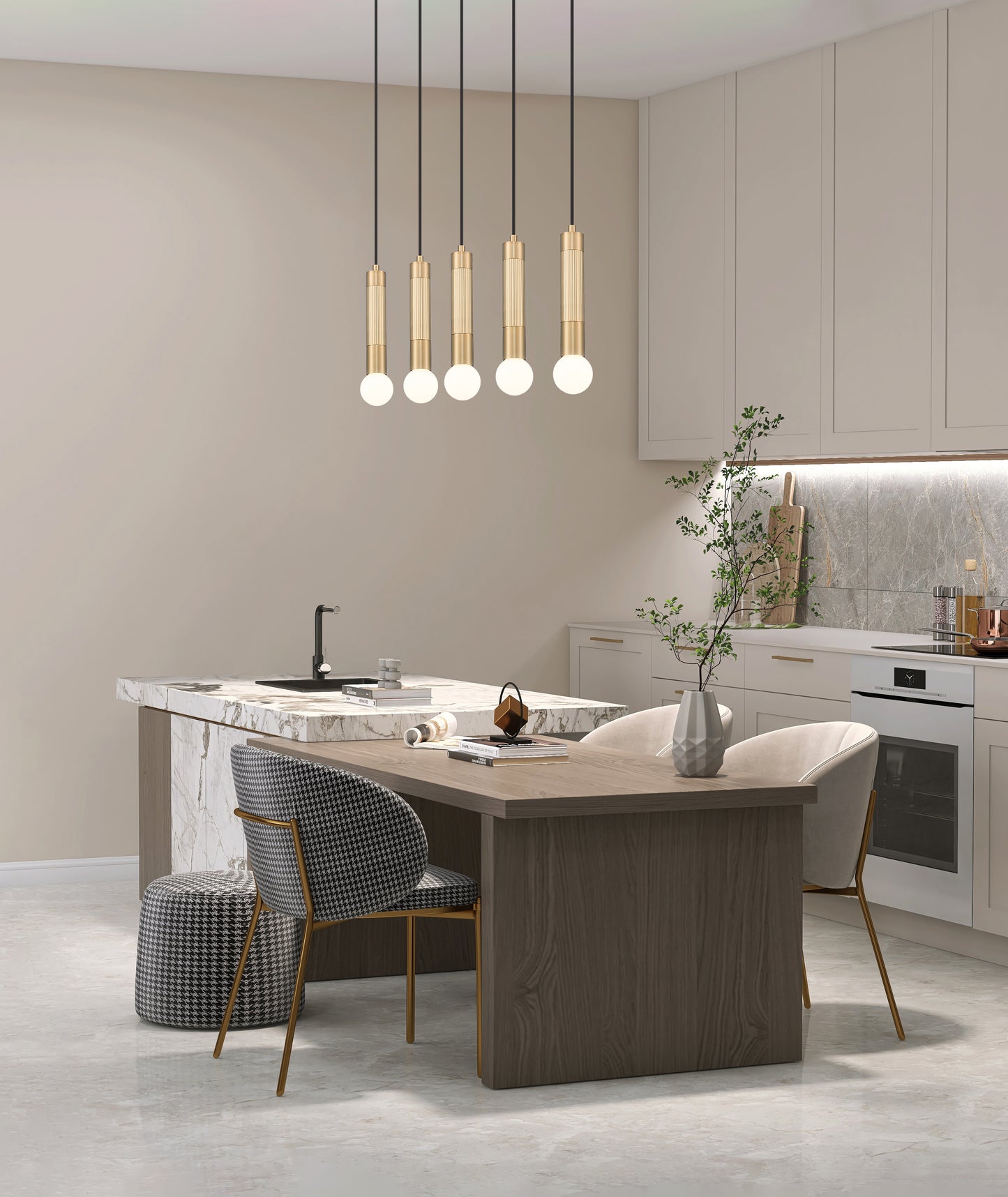 1956P-5L-MGLD - Stari 5 Light Linear 42" Chandelier - Modern Gold