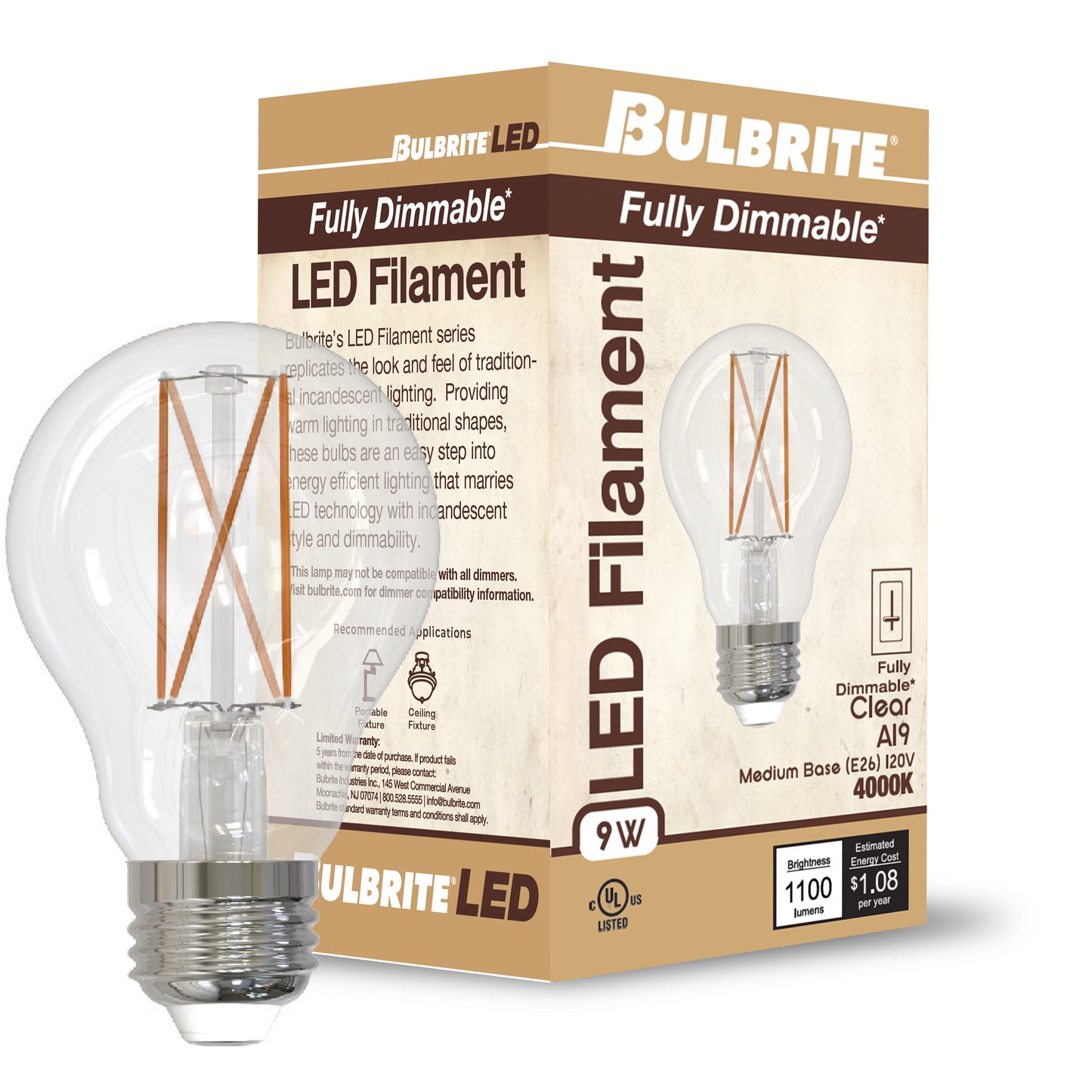 776926 - Dimmable A19 LED Light Bulb - 9 Watt - 4000K - 4 Pack