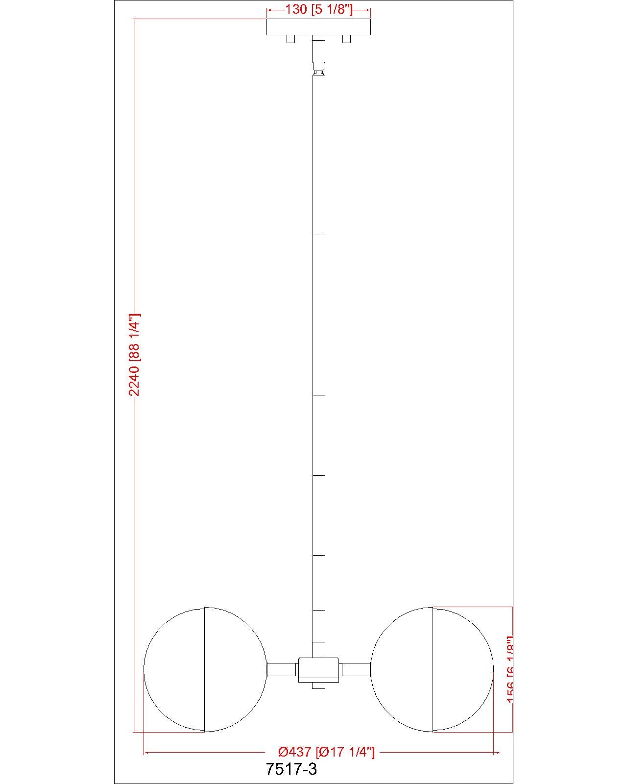 7517-3BN - Realm Sphere 3 Light 17" Chandelier - Brushed Nickel
