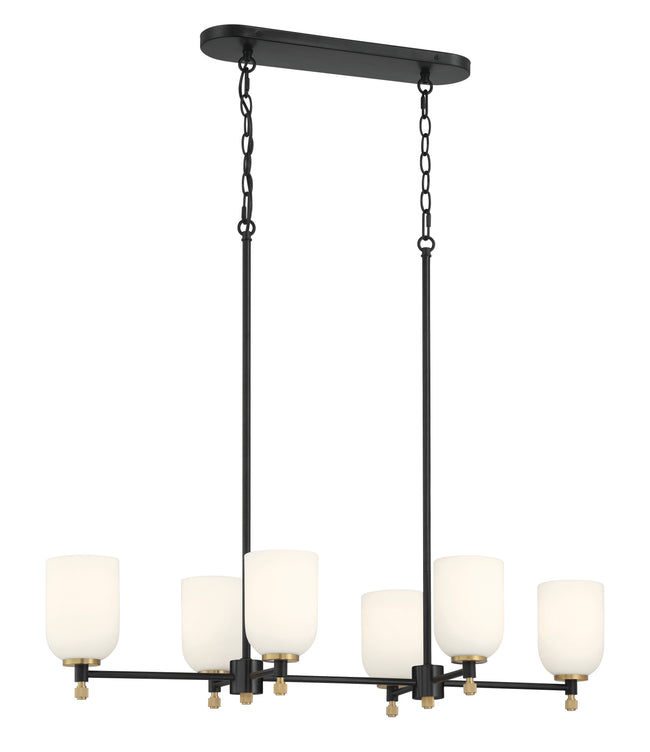 60376-FBSB - Council 6 Light 15" Wide Island Light - Flat Black / Satin Brass